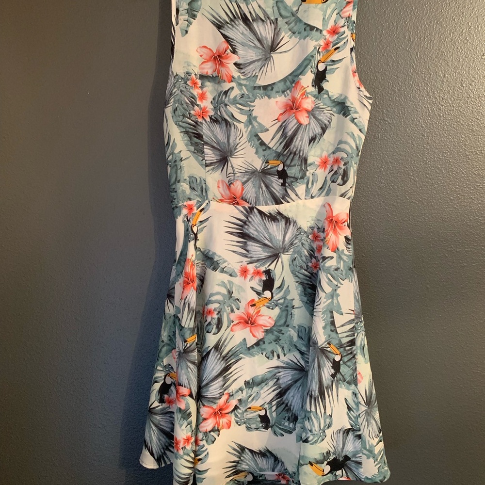 Tropical Floral Mini Dress - Pink and Green XS